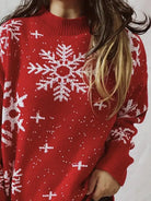 Red snowflake mock neck Christmas sweater for women