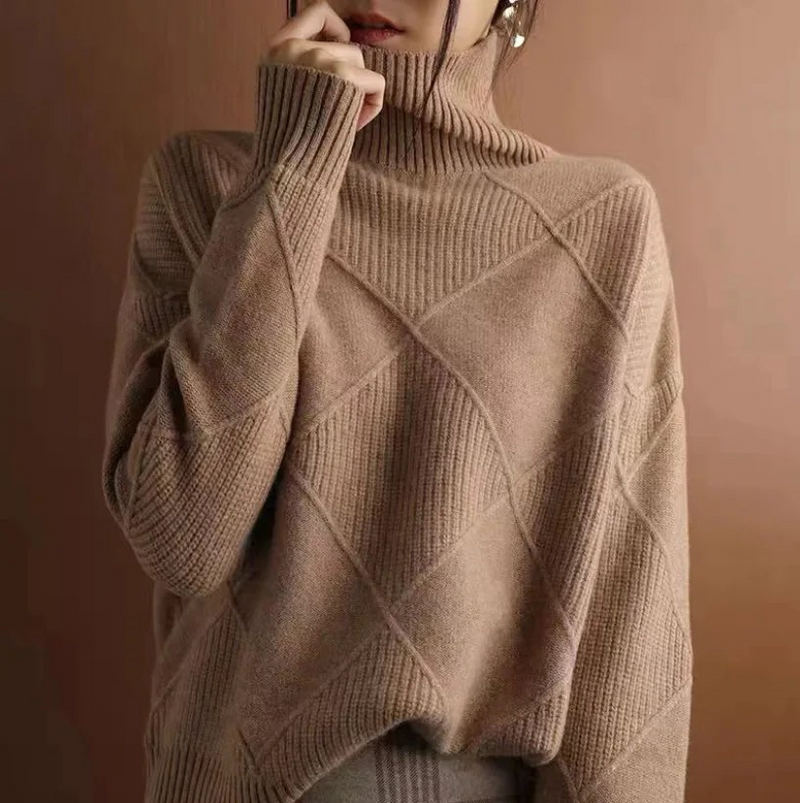 Oversized turtleneck sweater in khaki for women