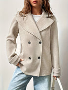 Oversized cuffed pea coat for women