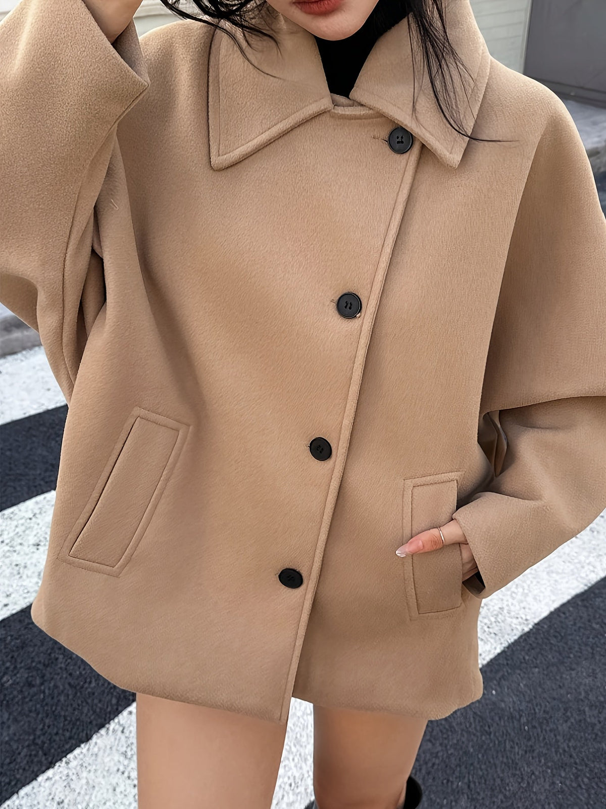 Batwing sleeve pea coat for women