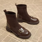 Pull-on suede-look ankle buckle boots for women
