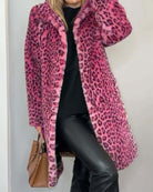 Leopard print faux fur coat in pink for women