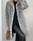Leopard print faux fur coat in gray for women