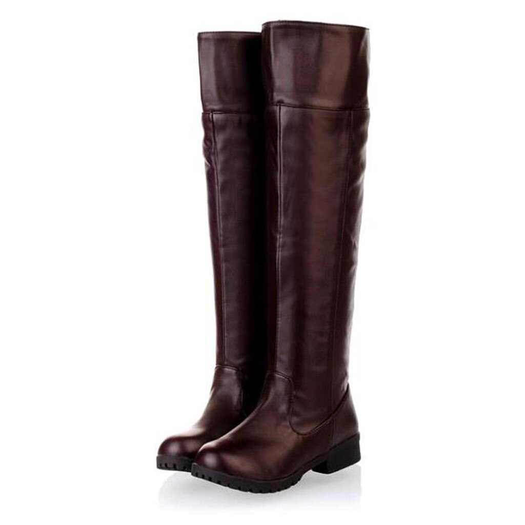 Leather-look over-the-knee square heel riding boots for women