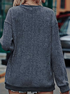 Dark gray corduroy Christmas sweater with sequin Santa for women