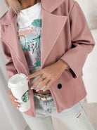 Rolled cuff cropped pea coat for women