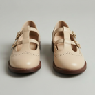 Brogue T-bar double buckle flats for women