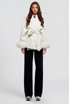 Relaxed fit wool-look belted coat for women