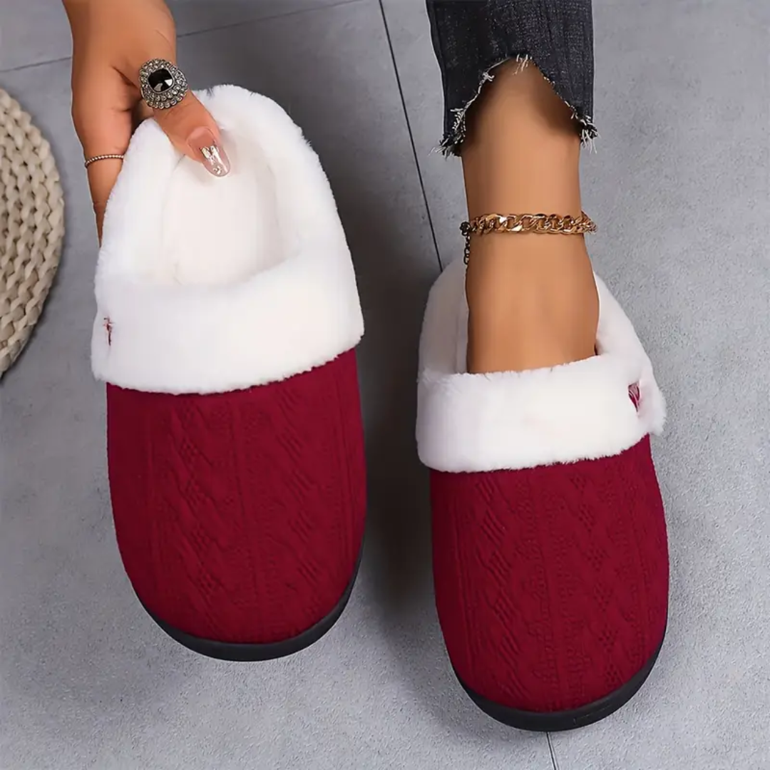 Open back sherpa slippers in red for women