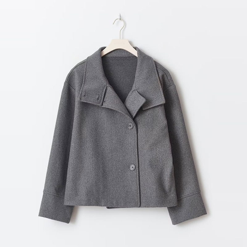 Asymmetric button pea coat for women