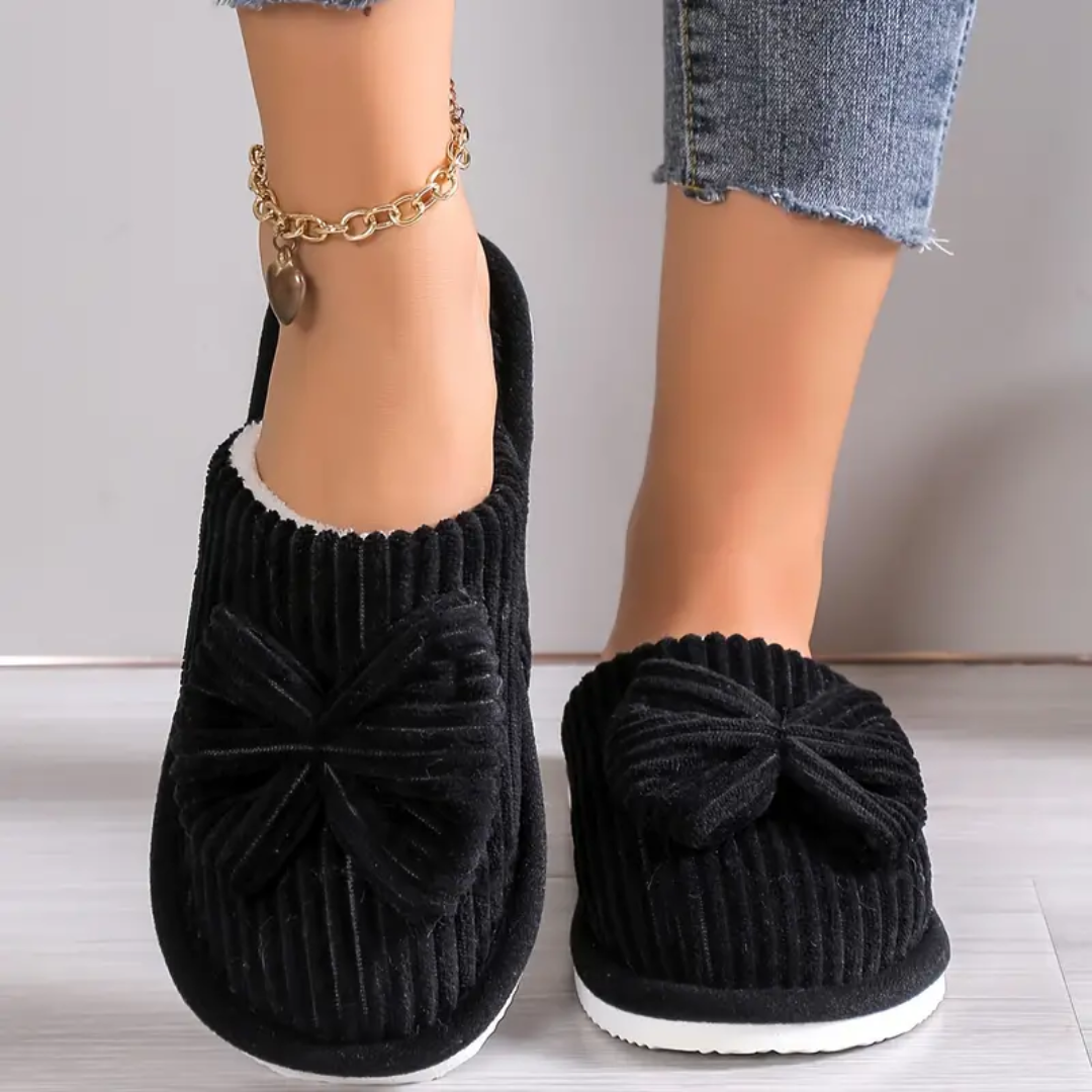 Floral satin slippers in black for women