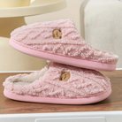Bear print sherpa slippers in pink red for women