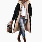 Fleece-lined hooded puffer coat in black for women