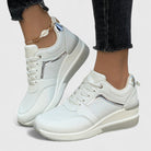 Metallic trim wedge sneakers for women