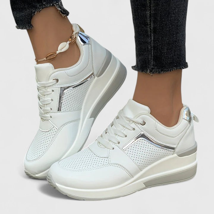 Metallic trim wedge sneakers for women