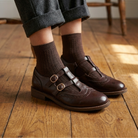 Brogue T-bar double buckle flats for women