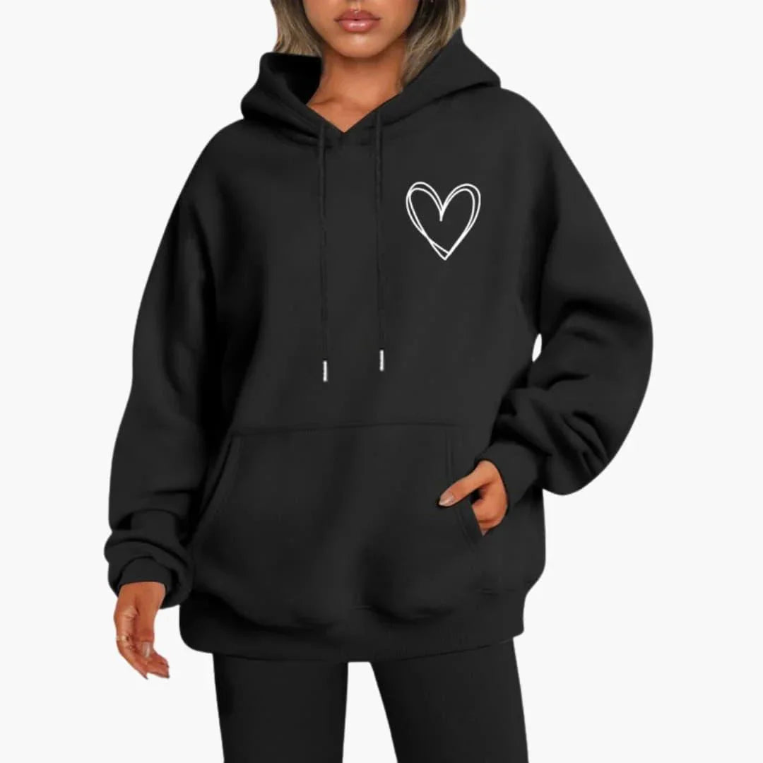 Heart print oversized hoodie for women