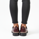 Burgundy buckle strap chunky loafers for women
