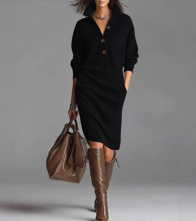 Button front sweater dress for women