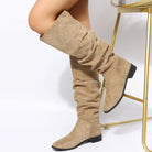 Suede-look flat knee-high slouch boots for women