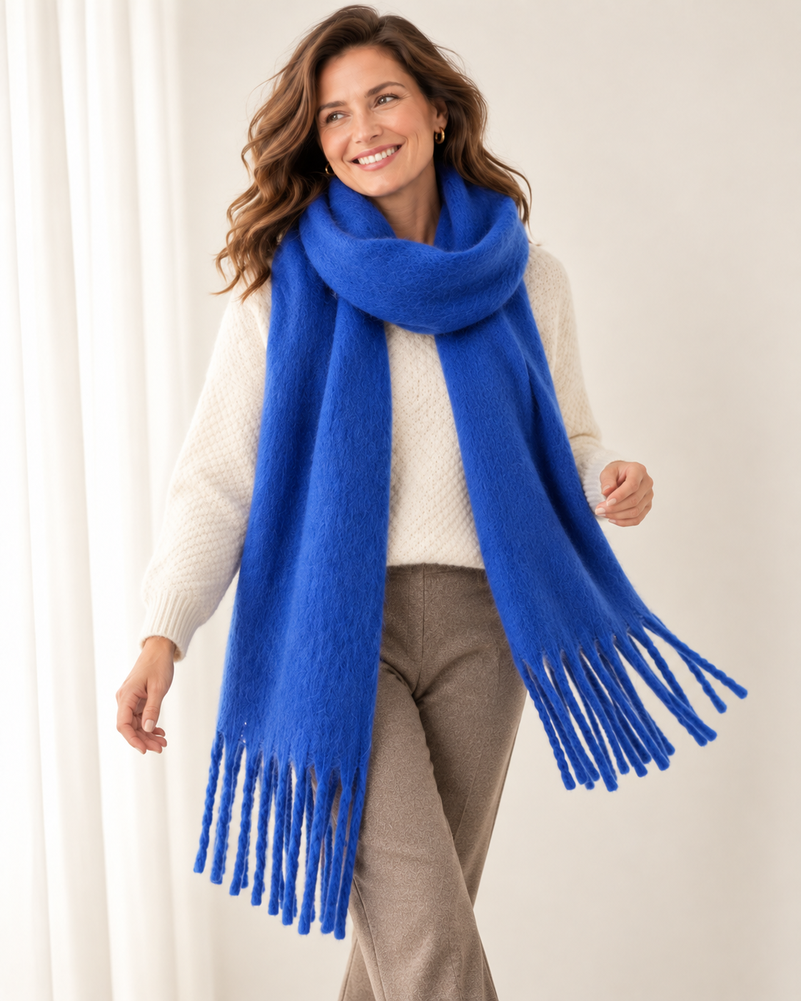 Brushed chunky fringe scarf for women