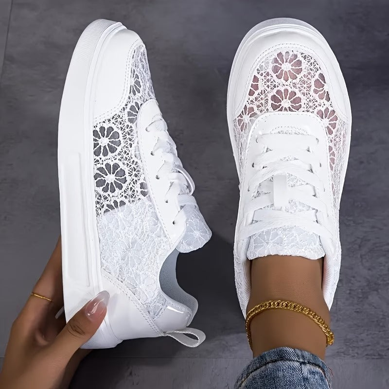 Zapatillas de encaje floral mujer blanco