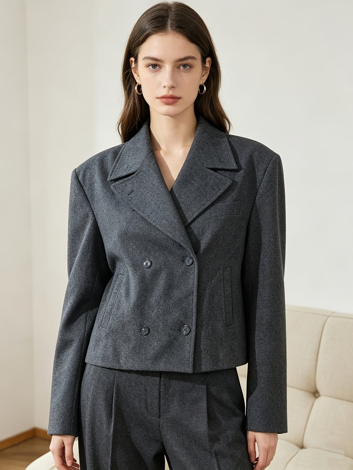 Welt pocket cropped pea coat for women