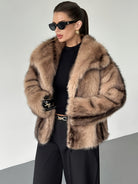 Cropped oversized faux fur coat in khaki for women