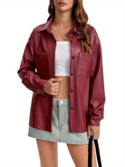 Leather-look shacket for women in brick red, light brown or black