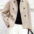 Cropped stand collar pea coat for women