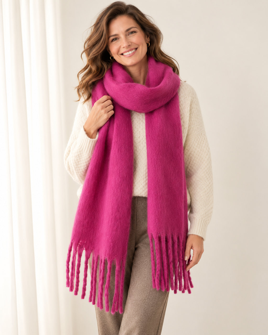 Brushed chunky fringe scarf for women