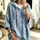 Oversized leopard batwing knit hoodie for women