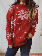 Red snowflake mock neck Christmas sweater for women