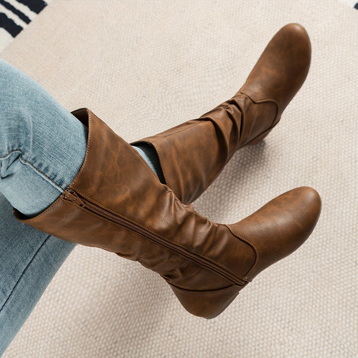 Ruched mid-calf slouch boots for women