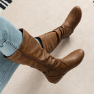 Ruched mid-calf slouch boots for women