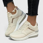 Metallic trim wedge sneakers for women