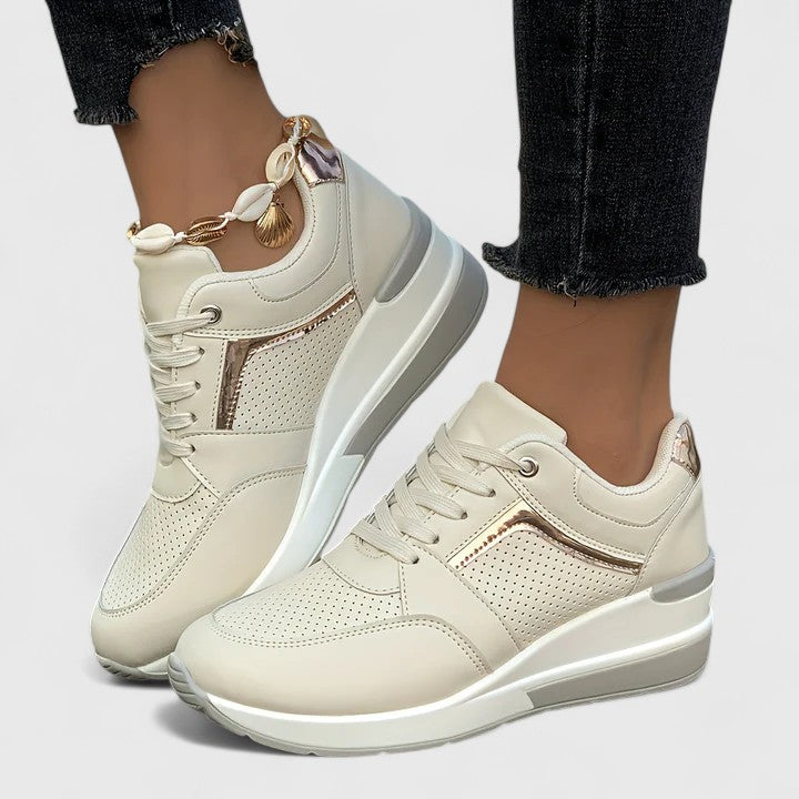 Metallic trim wedge sneakers for women