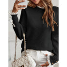 Lace trim mock neck sweater in beige, black and red for women