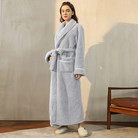 Ankle-length piped sherpa robe for women