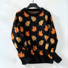 Maple leaf print sweater in green and black for women