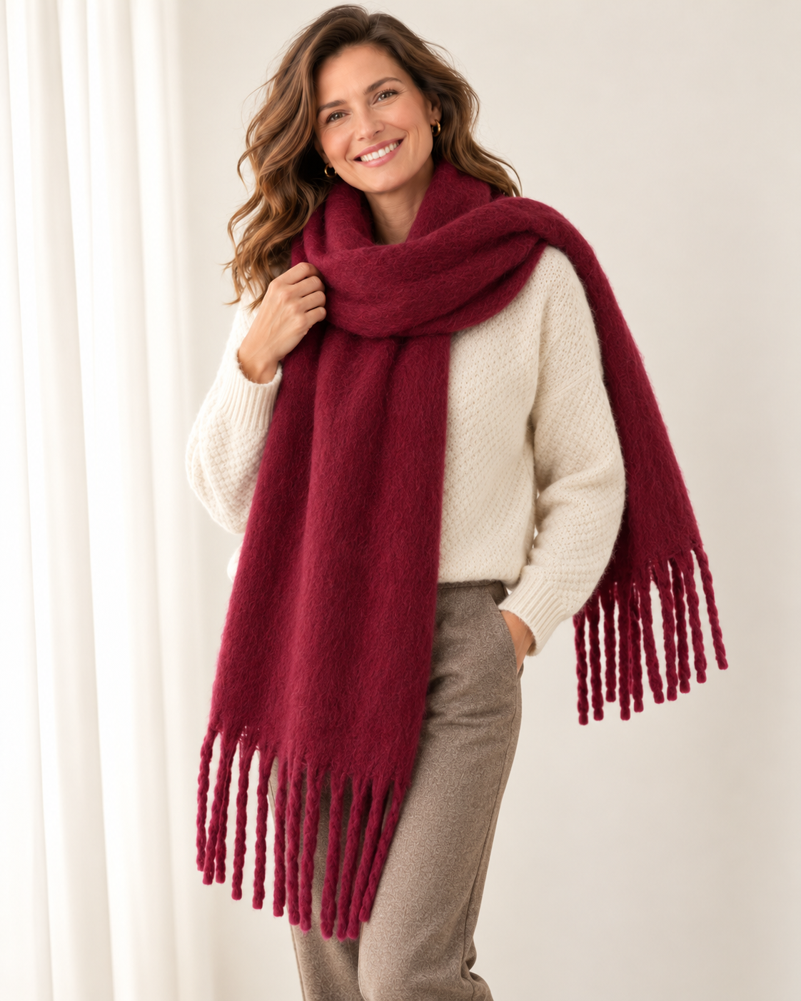 Brushed chunky fringe scarf for women