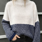 Colorblock chevron mock neck sweater for women