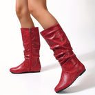 Ruched mid-calf slouch boots for women