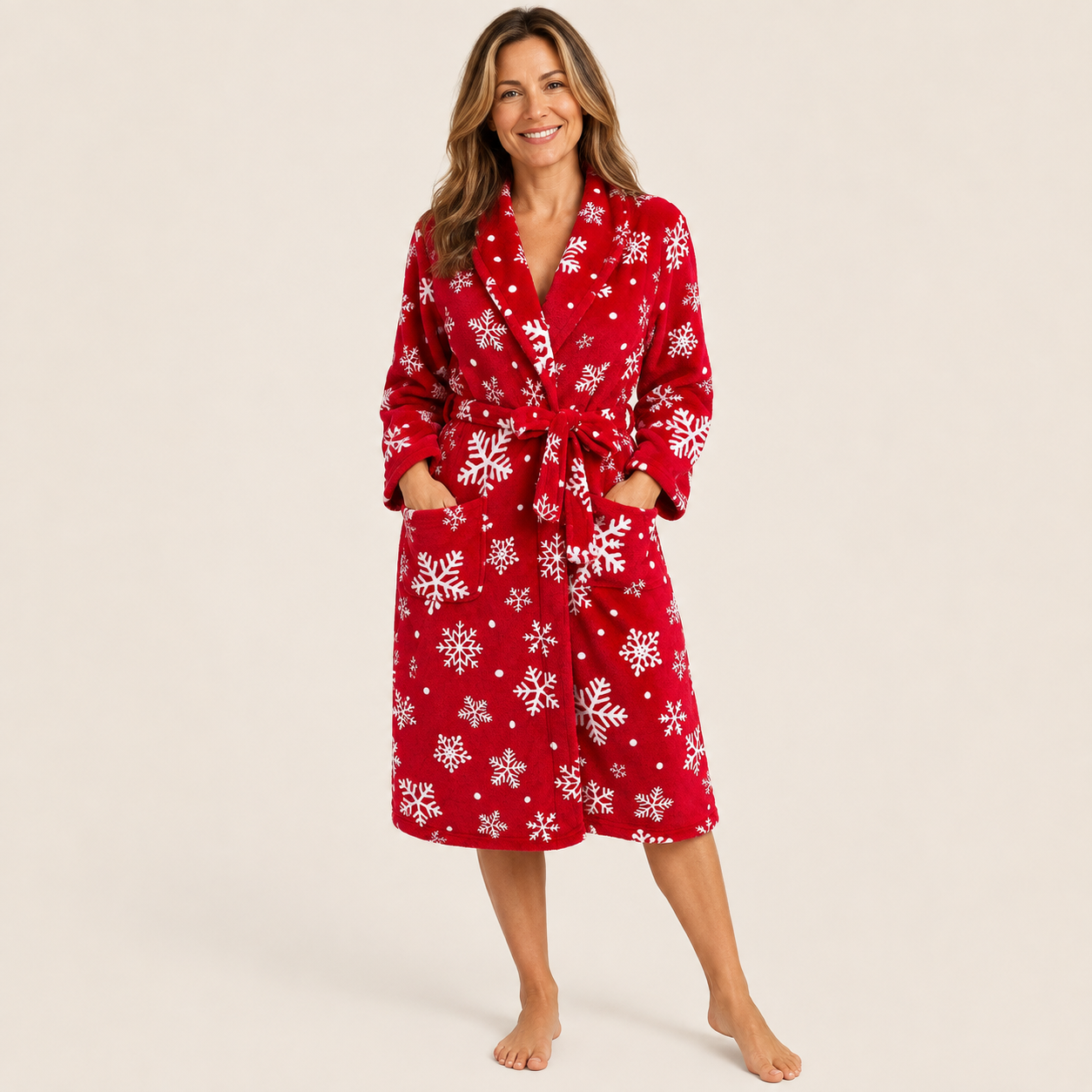 Shawl collar plush fleece robe for women