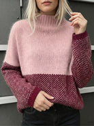Colorblock chevron mock neck sweater for women