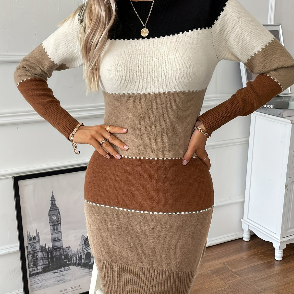 Colourblock bodycon sweater dress for women