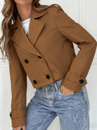 Button tab cropped pea coat for women