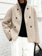 Cropped stand collar pea coat for women