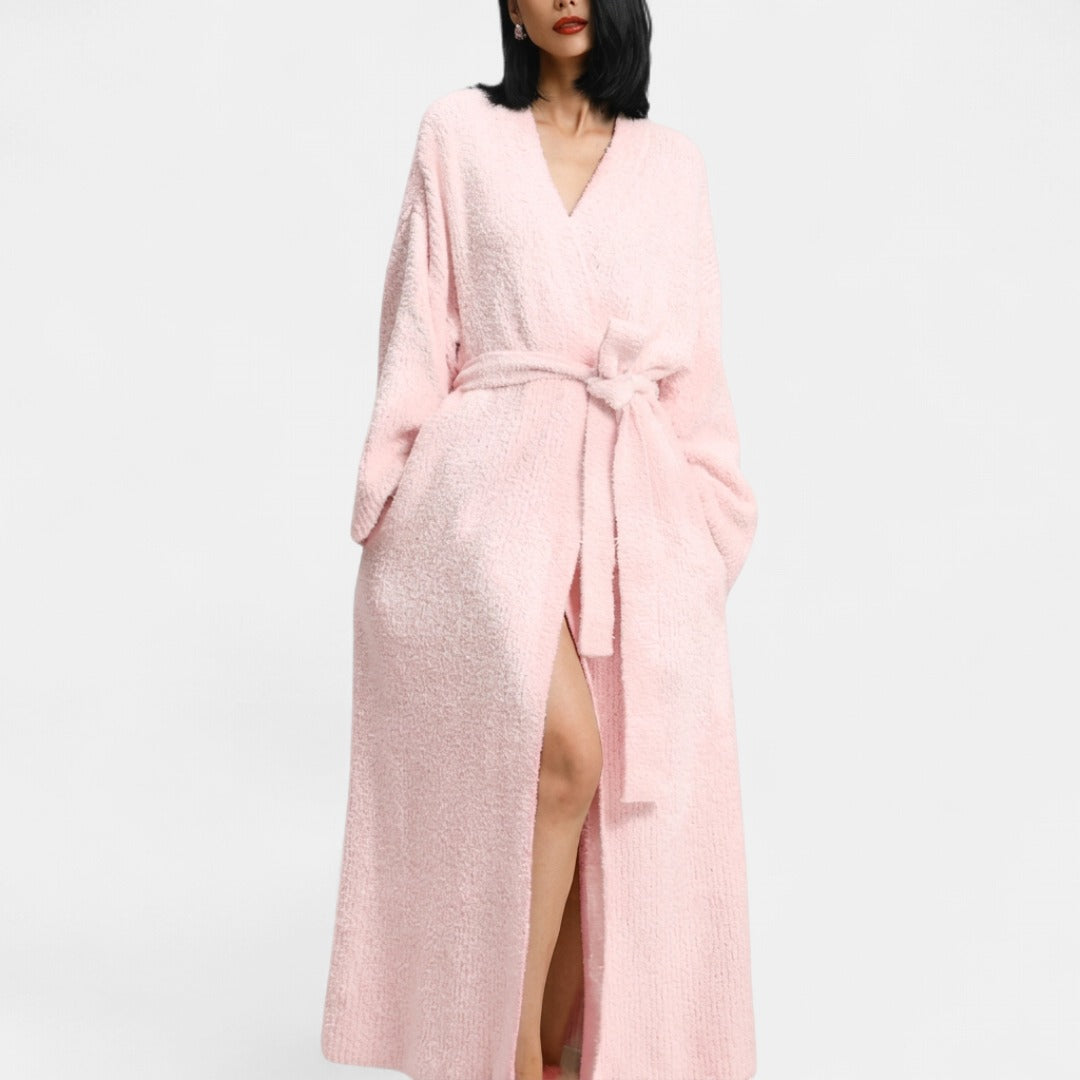 Long ribbed knit robe for women
