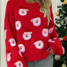Red Christmas sweater with Santa print for women